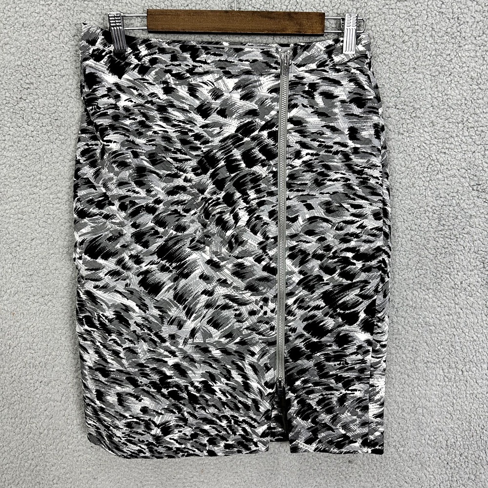 Talbots Pencil Skirt Women 6 Black Gray Abstract Zipper Artsy Career Statement